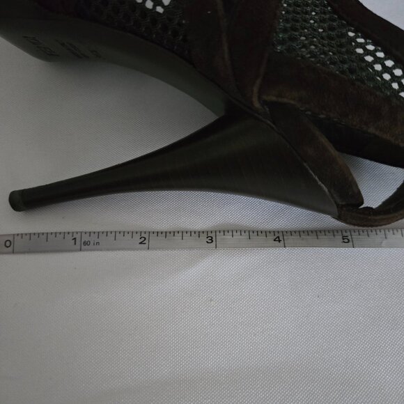 Fendi Sandalo Camoscio Rete Nylon Suede Mesh Heels Brown SZ 36.5 (6.5) - Picture 13 of 14